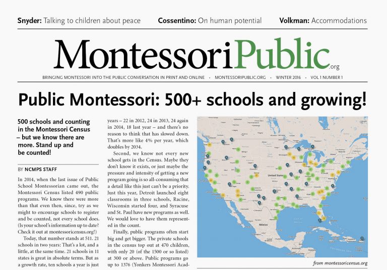 MontessoriPublic News first edition front page (Gyroscope Creative)