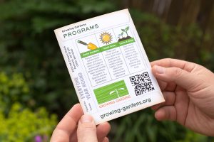 Growing Gardens "seed packet" brochure (back cover) | Creative direction by Matt Giraud, Gyroscope Creative