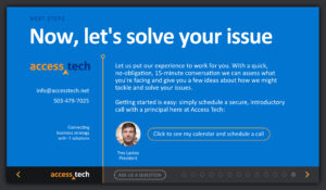 Access Tech digital brochure: call to action (Matt Giraud, Creative Director, Developer, Gyroscope Creative)