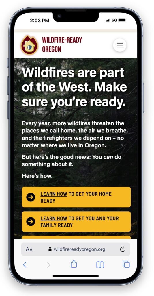 Wildfire-Ready Oregon: mobile home (Matt Giraud, Creative Director, Developer, Gyroscope Creative)